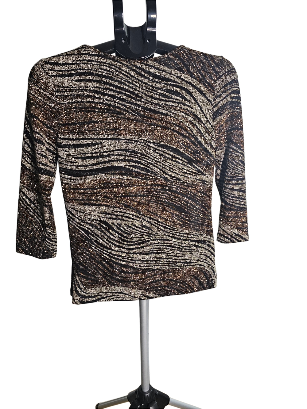Jaipur Metallic Zebra Print Long Sleeve Top - Black/Brown